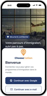 Application mobile Choose Nation : écran de bienvenue